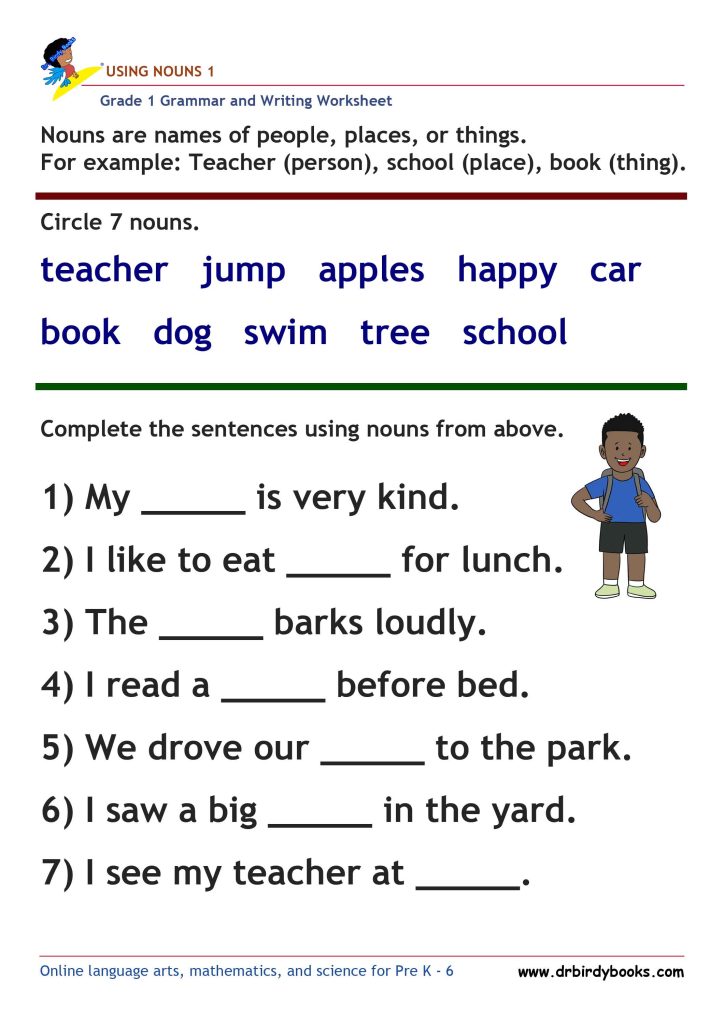 Grade 1 Grammar & Writing Worksheet: Using Nouns Practice