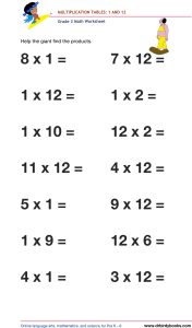 Grade 3 math worksheet focusing on multiplication tables from 1 to 12, designed to enhance students' math skills through engaging practice exercises.