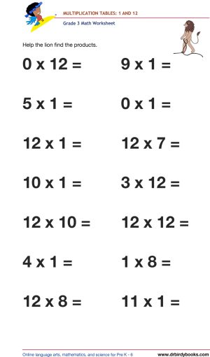 Grade 3 math worksheet focusing on multiplication tables from 1 to 12, designed to enhance students' math skills through engaging practice exercises.