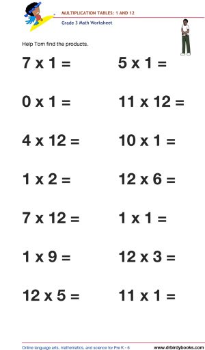 Grade 3 math worksheet focusing on multiplication tables from 1 to 12, designed to enhance students' math skills through engaging practice exercises.