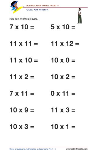 Grade 3 math worksheet focusing on multiplication tables from 1 to 12, designed to enhance students' math skills through engaging practice exercises.