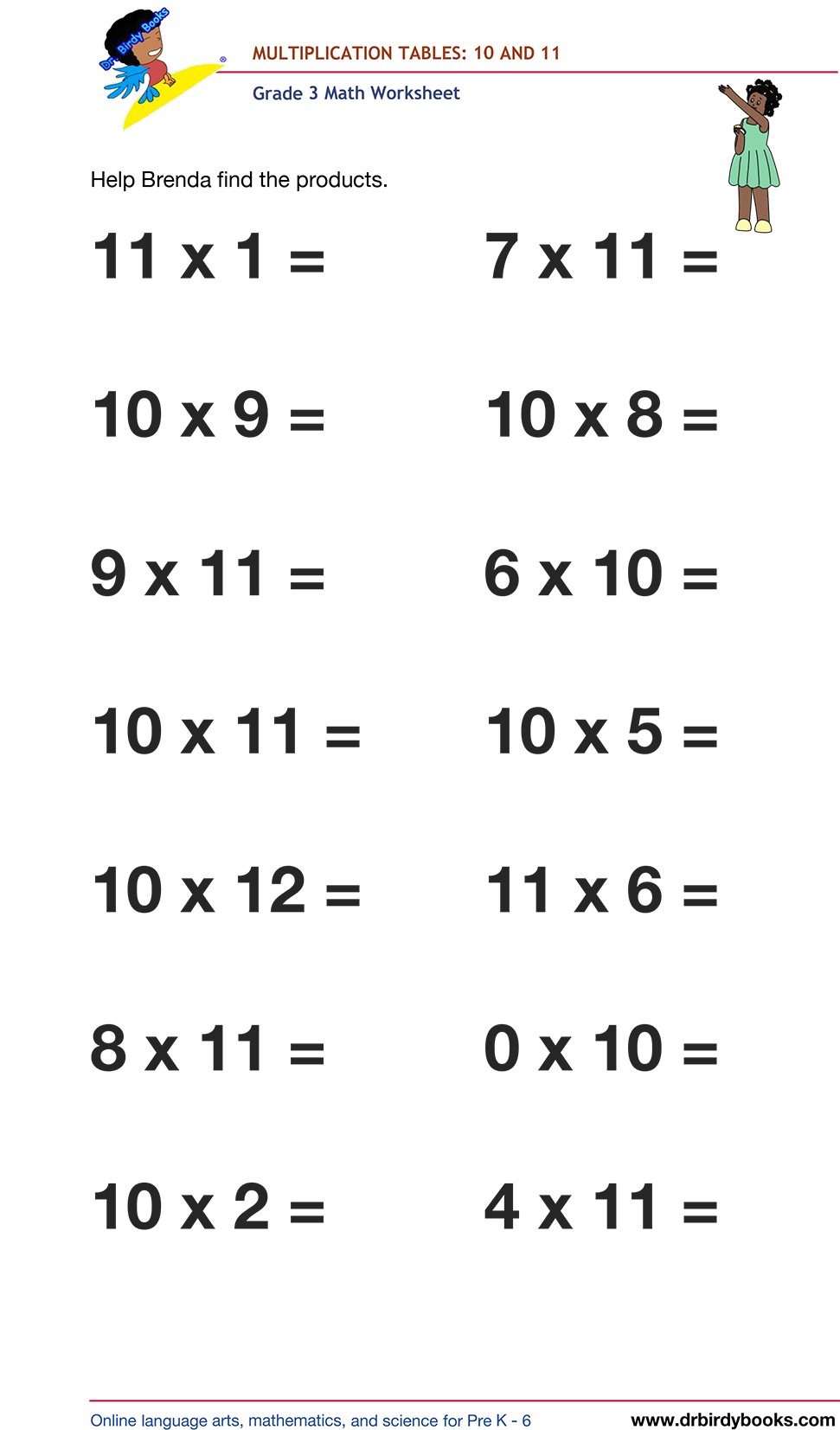 Grade 3 math worksheet focusing on multiplication tables from 1 to 12, designed to enhance students' math skills through engaging practice exercises.