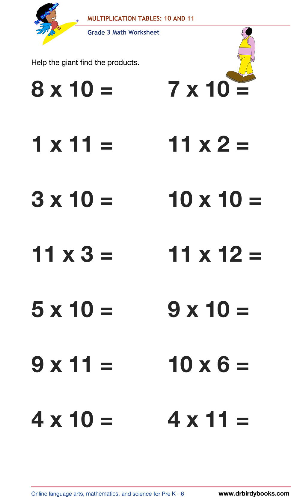 Grade 3 math worksheet focusing on multiplication tables from 1 to 12, designed to enhance students' math skills through engaging practice exercises.