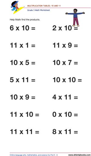Grade 3 math worksheet focusing on multiplication tables from 1 to 12, designed to enhance students' math skills through engaging practice exercises.