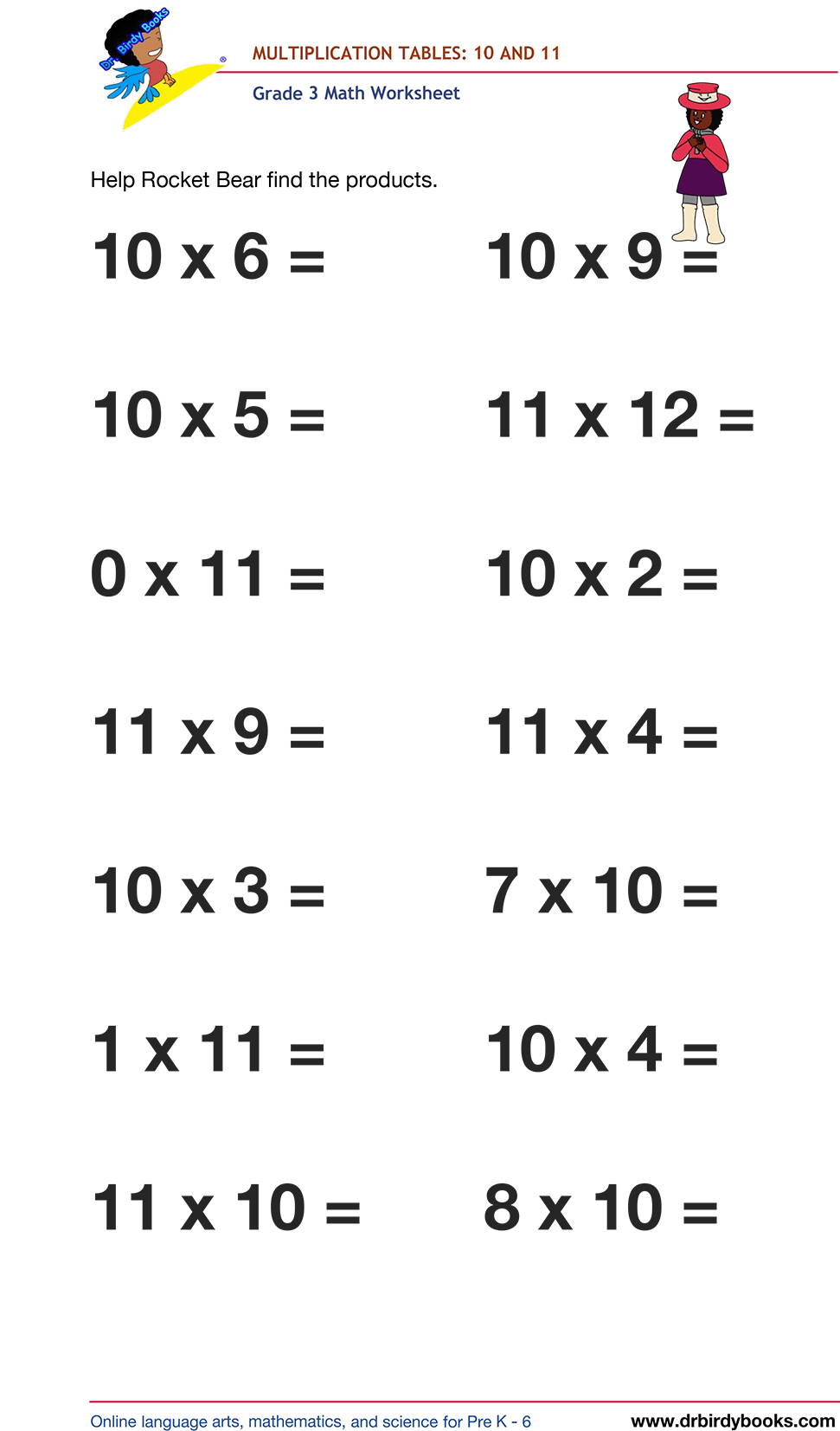 Grade 3 math worksheet focusing on multiplication tables from 1 to 12, designed to enhance students' math skills through engaging practice exercises.