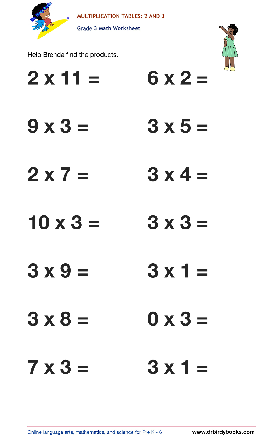 Grade 3 math worksheet focusing on multiplication tables from 1 to 12, designed to enhance students' math skills through engaging practice exercises.