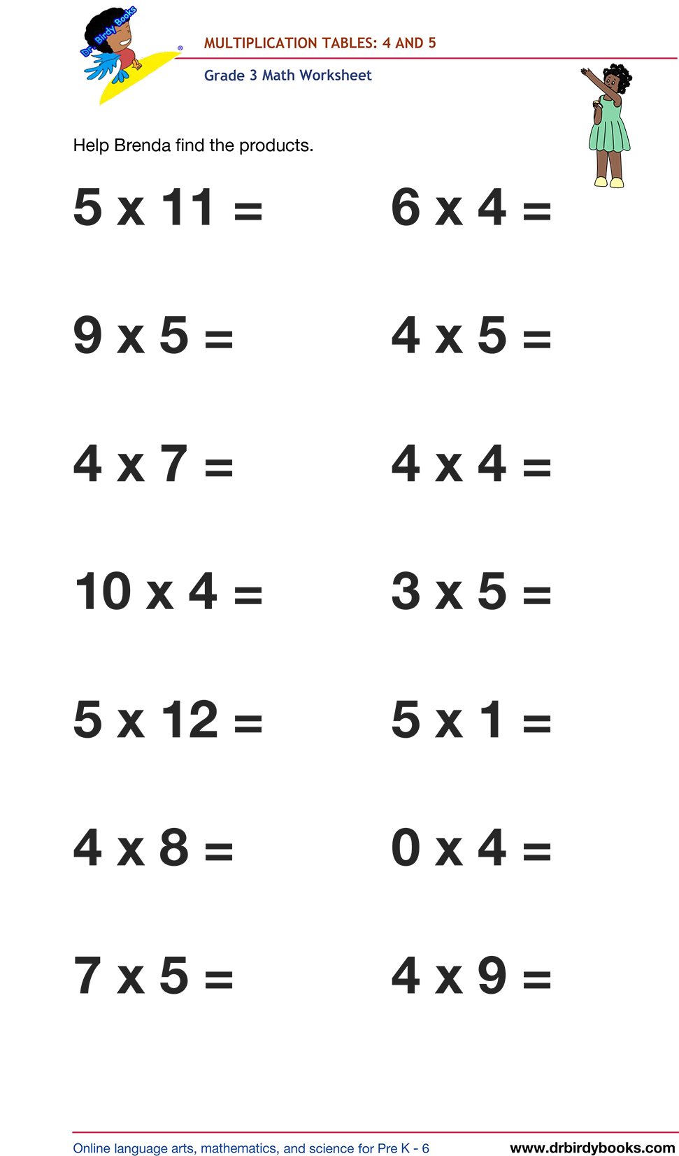 Grade 3 math worksheet focusing on multiplication tables from 1 to 12, designed to enhance students' math skills through engaging practice exercises.