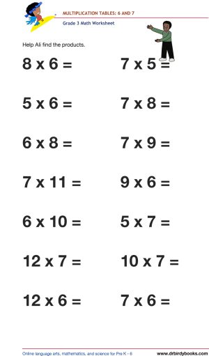 Grade 3 math worksheet focusing on multiplication tables from 1 to 12, designed to enhance students' math skills through engaging practice exercises.