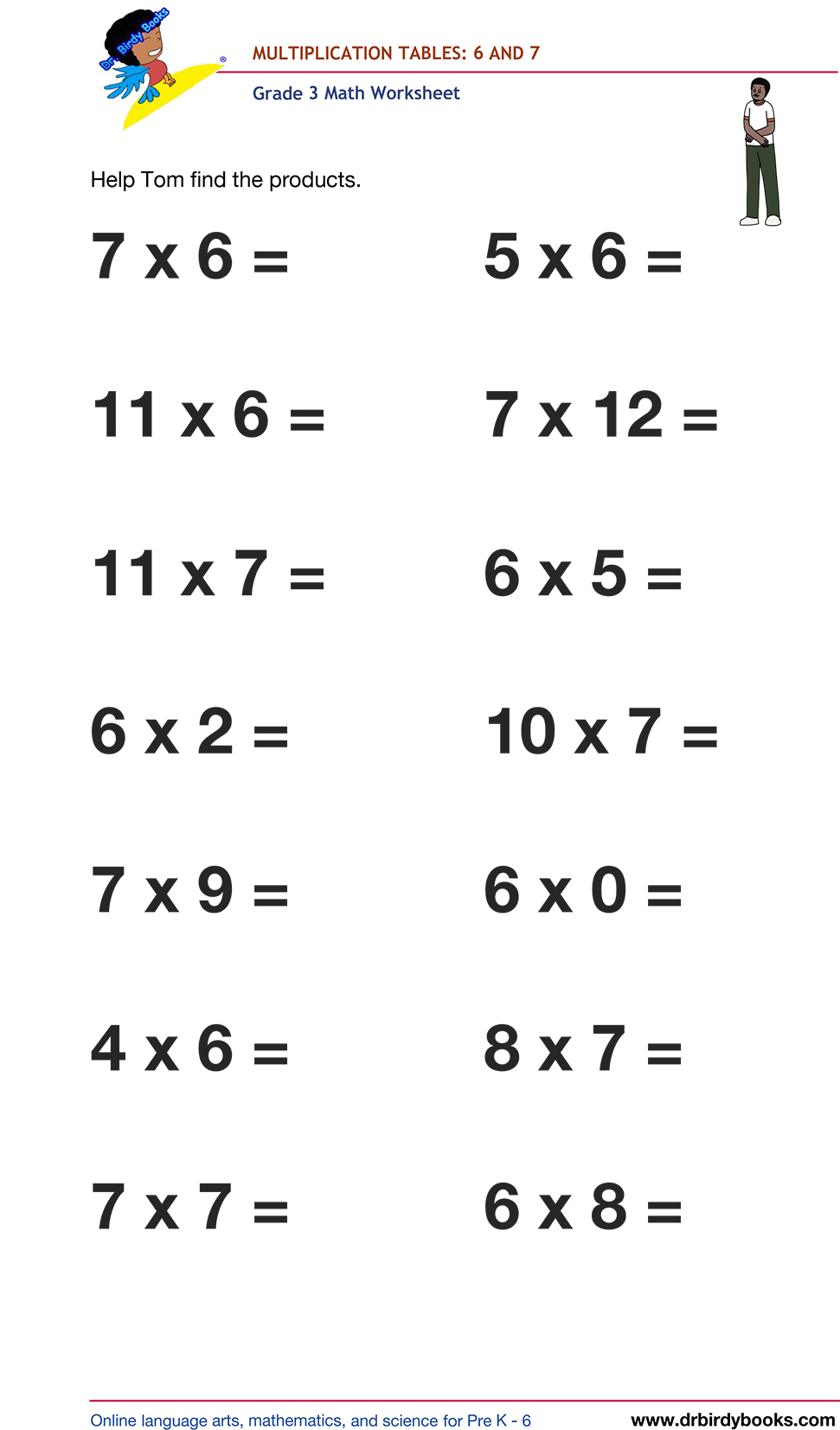 Grade 3 math worksheet focusing on multiplication tables from 1 to 12, designed to enhance students' math skills through engaging practice exercises.