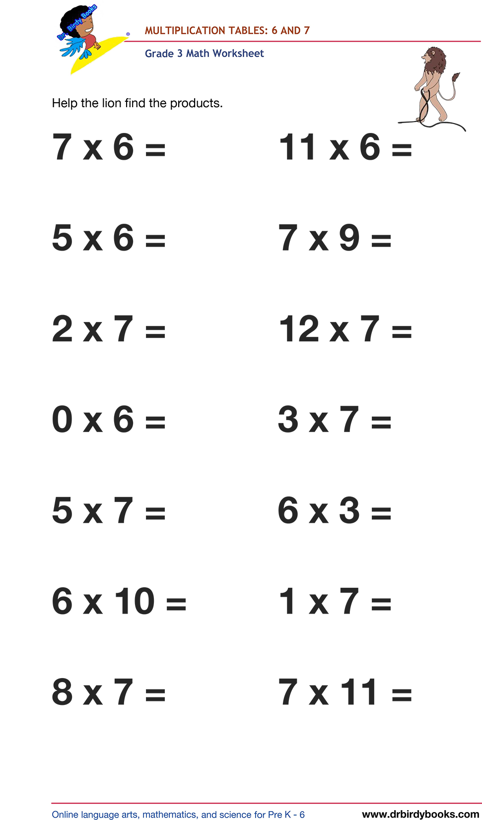 Grade 3 math worksheet focusing on multiplication tables from 1 to 12, designed to enhance students' math skills through engaging practice exercises.