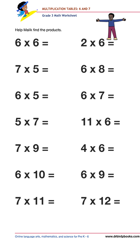 Grade 3 math worksheet focusing on multiplication tables from 1 to 12, designed to enhance students' math skills through engaging practice exercises.