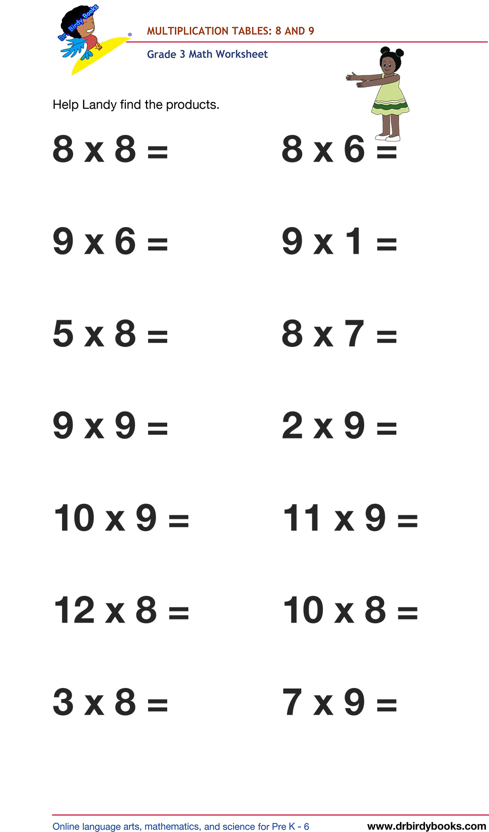 Grade 3 math worksheet focusing on multiplication tables from 1 to 12, designed to enhance students' math skills through engaging practice exercises.