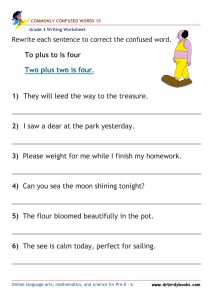 Grade 3 Commonly Confused Words Worksheet showing example sentences for correction.