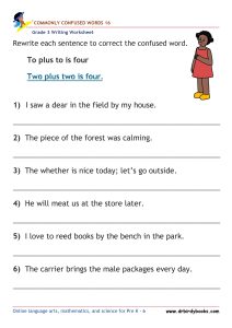 Grade 3 Commonly Confused Words Worksheet showing example sentences for correction.