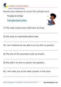 Grade 3 Commonly Confused Words Worksheet showing example sentences for correction.