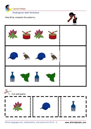 Kindergarten Math AB Patterns Worksheet with cut and paste activity.