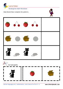 Kindergarten Math AB Patterns Worksheet with cut and paste activity.