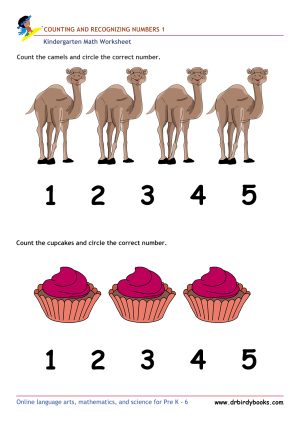 Kindergarten Math Numbers and Counting Worksheet with items to count.