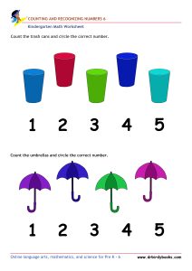 Kindergarten Math Numbers and Counting Worksheet with items to count.