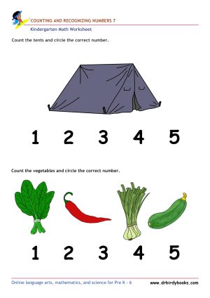 Kindergarten Math Numbers and Counting Worksheet with items to count.