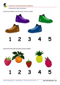 Kindergarten Math Numbers and Counting Worksheet with items to count.