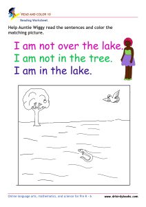 Pre K Reading Read and Color Worksheet with simple sentences and pictures.