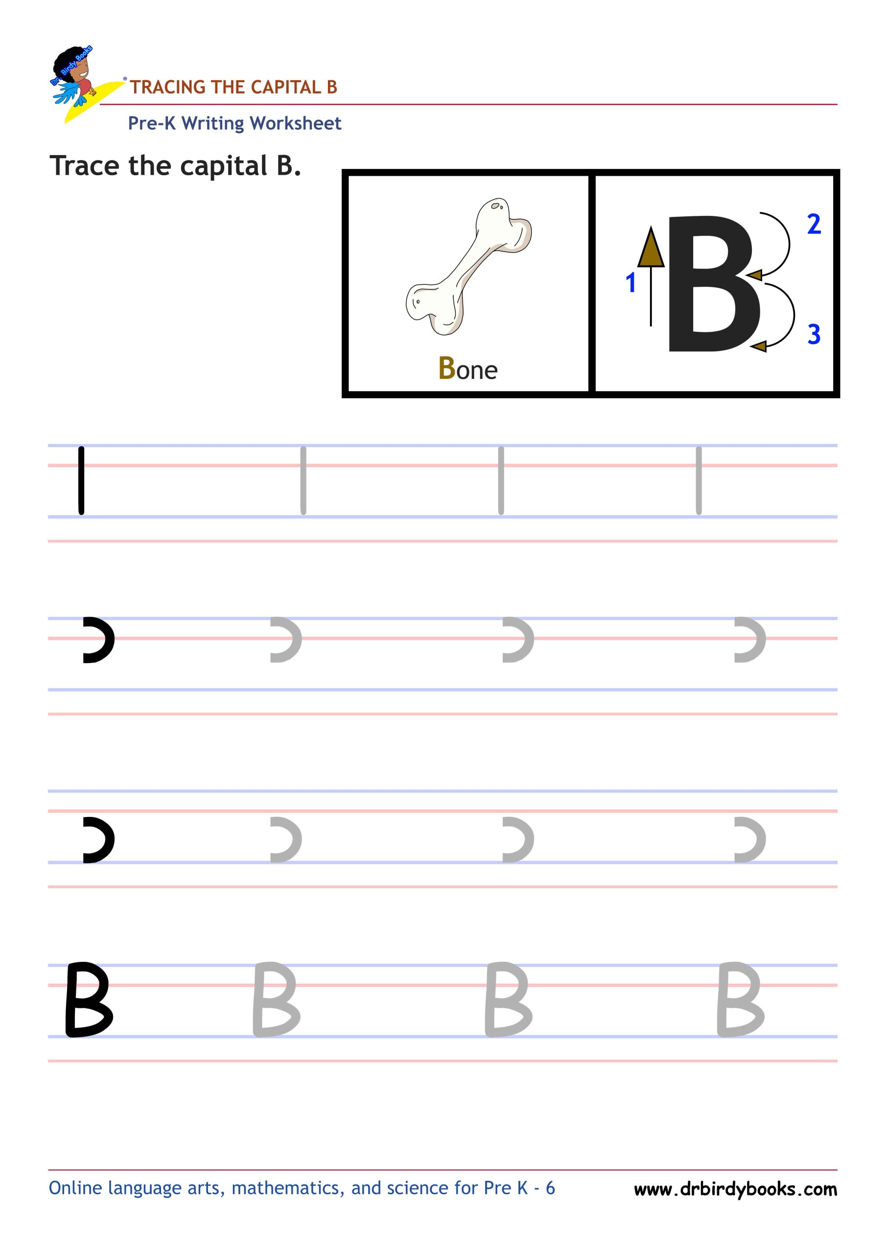 Pre K Writing ABCs Worksheet showing letter strokes and complete letters.