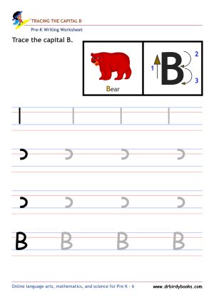 Pre K Writing ABCs Worksheet showing letter strokes and complete letters.