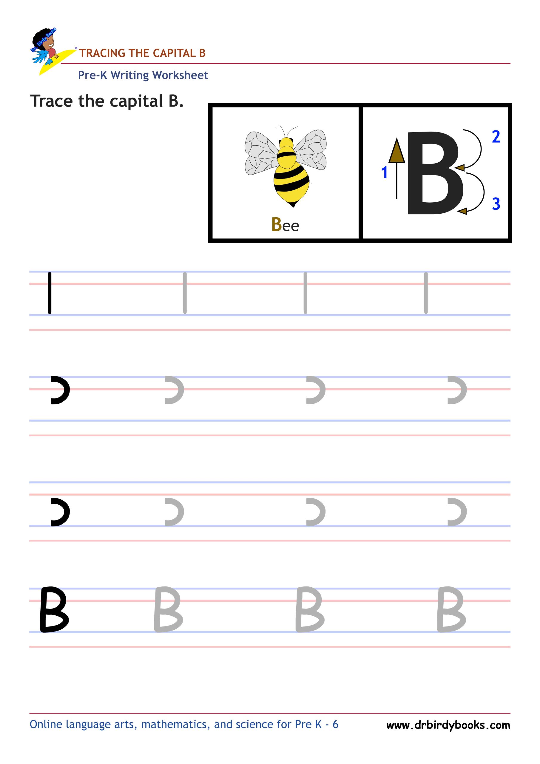Pre K Writing ABCs Worksheet showing letter strokes and complete letters.