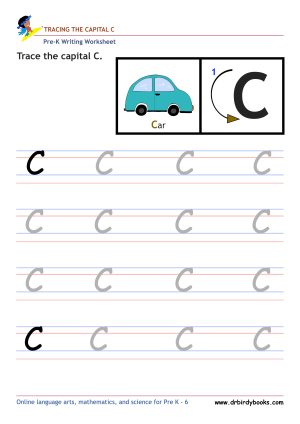 Pre K Writing ABCs Worksheet showing letter strokes and complete letters.