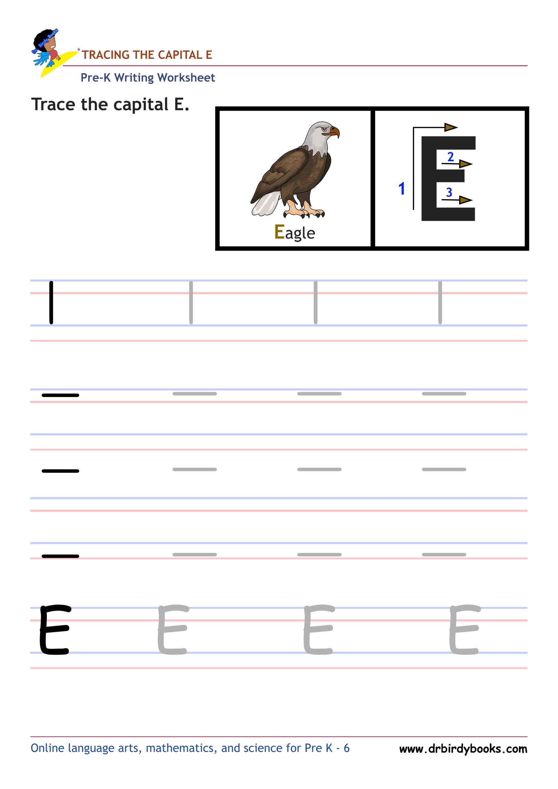 Pre K Writing ABCs Worksheet showing letter strokes and complete letters.