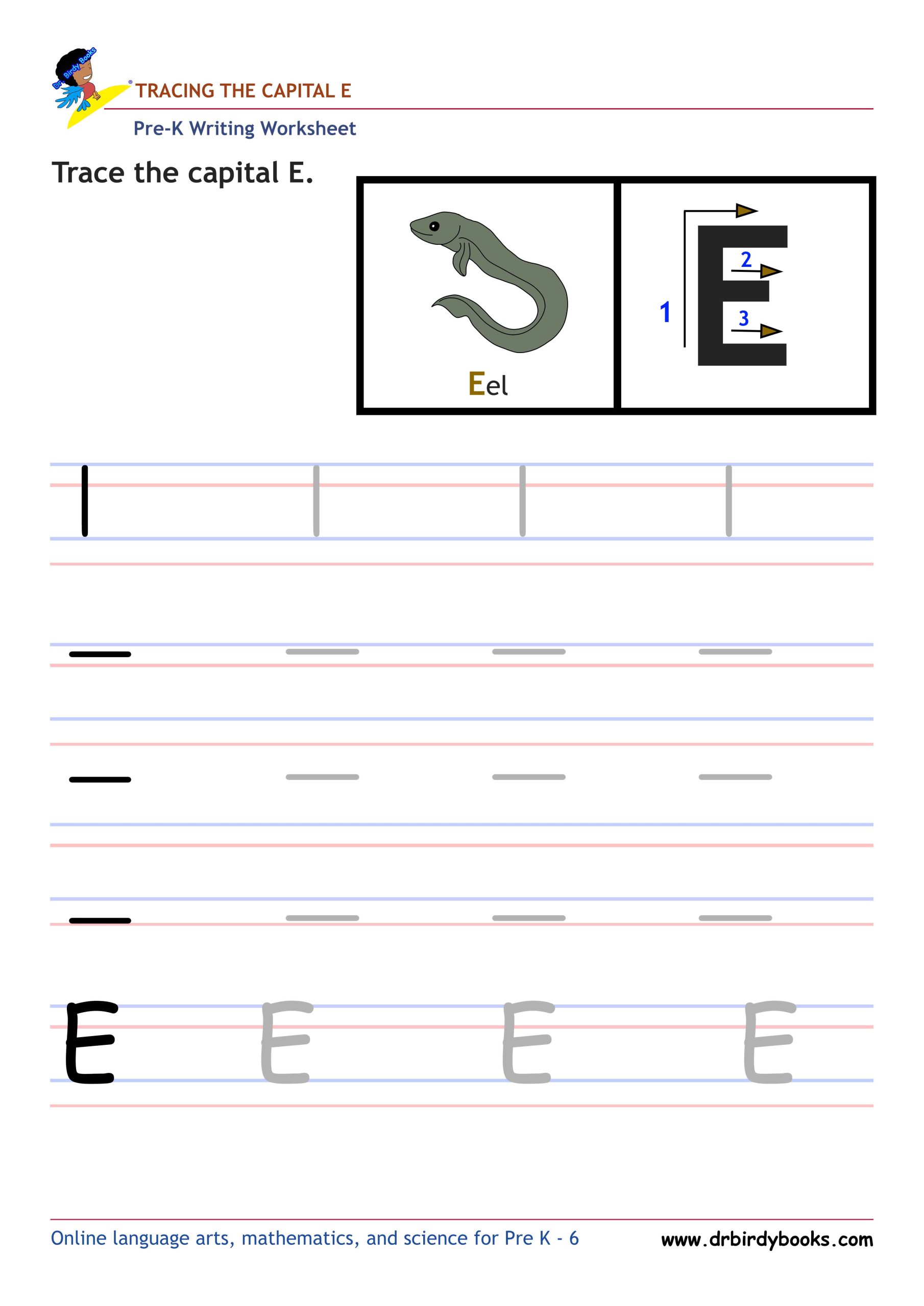Pre K Writing ABCs Worksheet showing letter strokes and complete letters.