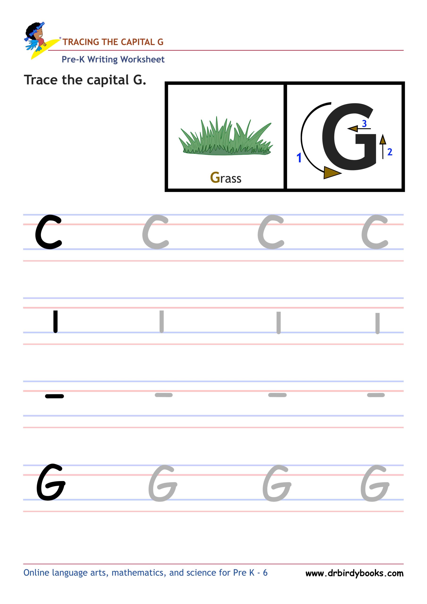 Pre K Writing ABCs Worksheet showing letter strokes and complete letters.