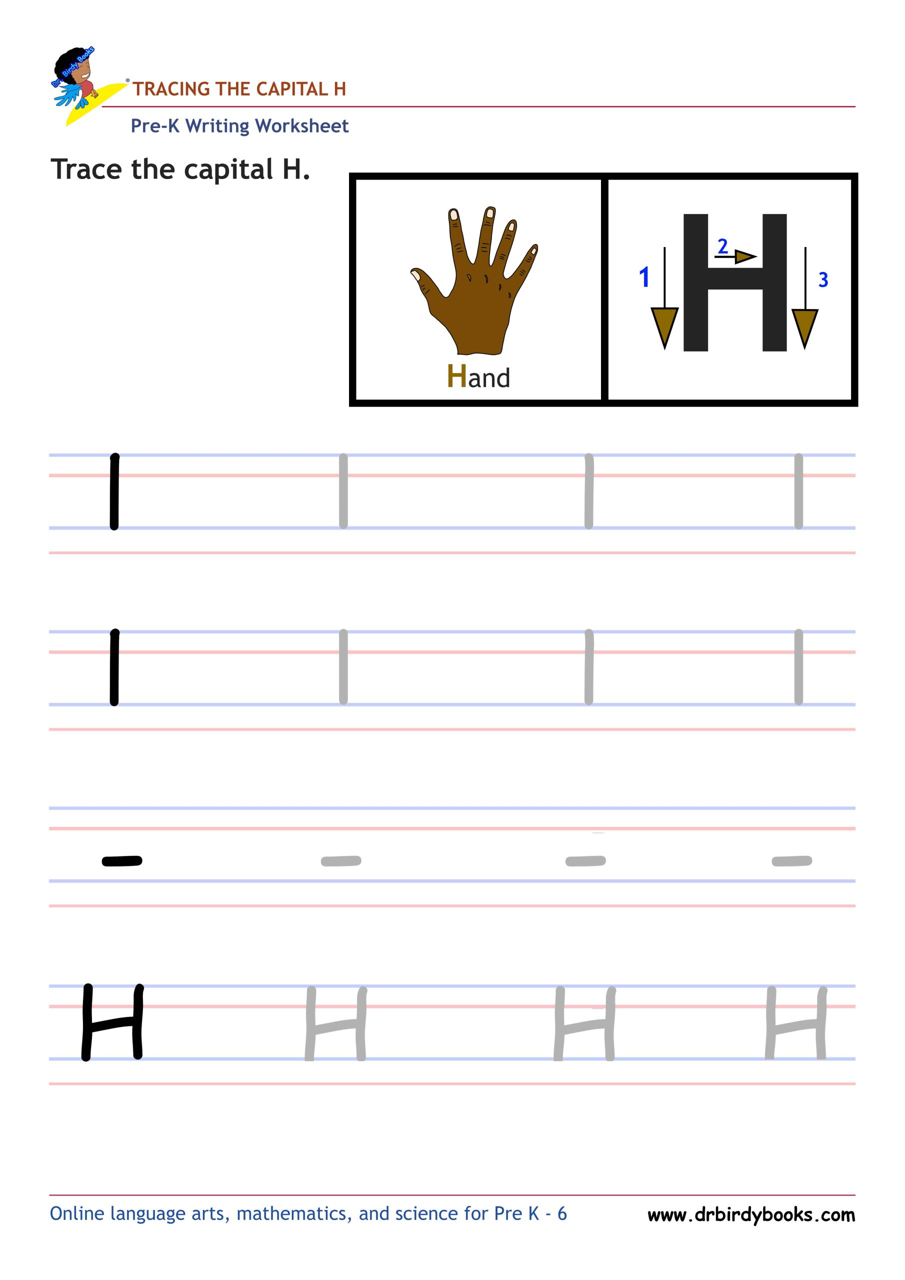 Pre K Writing ABCs Worksheet showing letter strokes and complete letters.