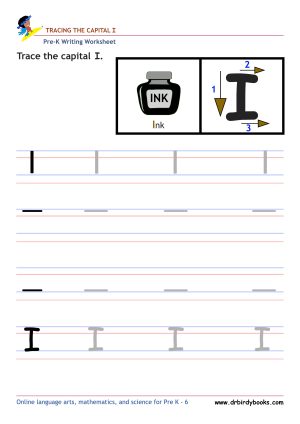 Pre K Writing ABCs Worksheet showing letter strokes and complete letters.