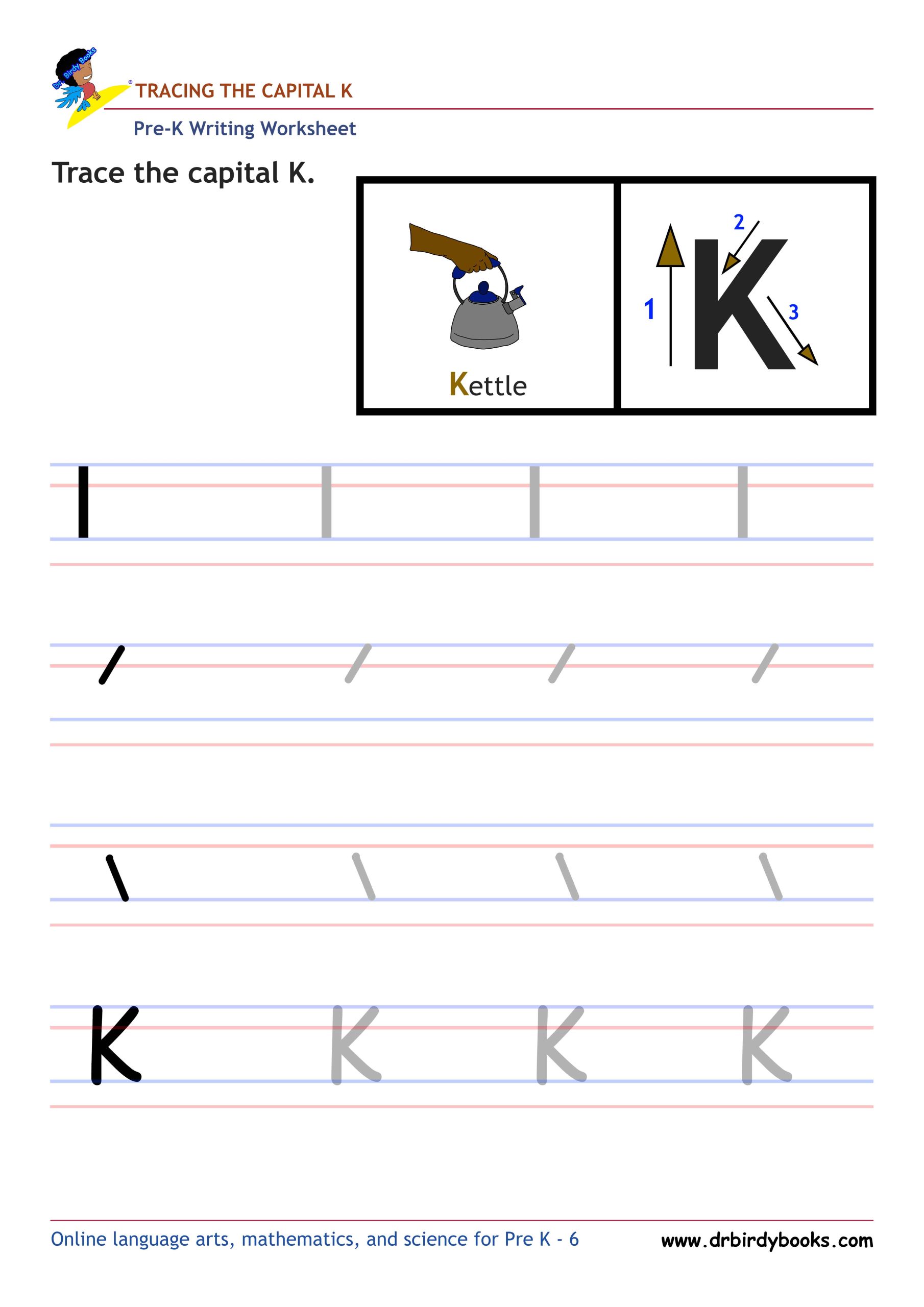 Pre K Writing ABCs Worksheet showing letter strokes and complete letters.