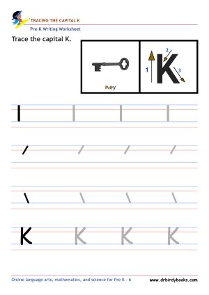 Pre K Writing ABCs Worksheet showing letter strokes and complete letters.