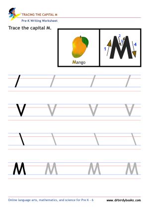 Pre K Writing ABCs Worksheet showing letter strokes and complete letters.
