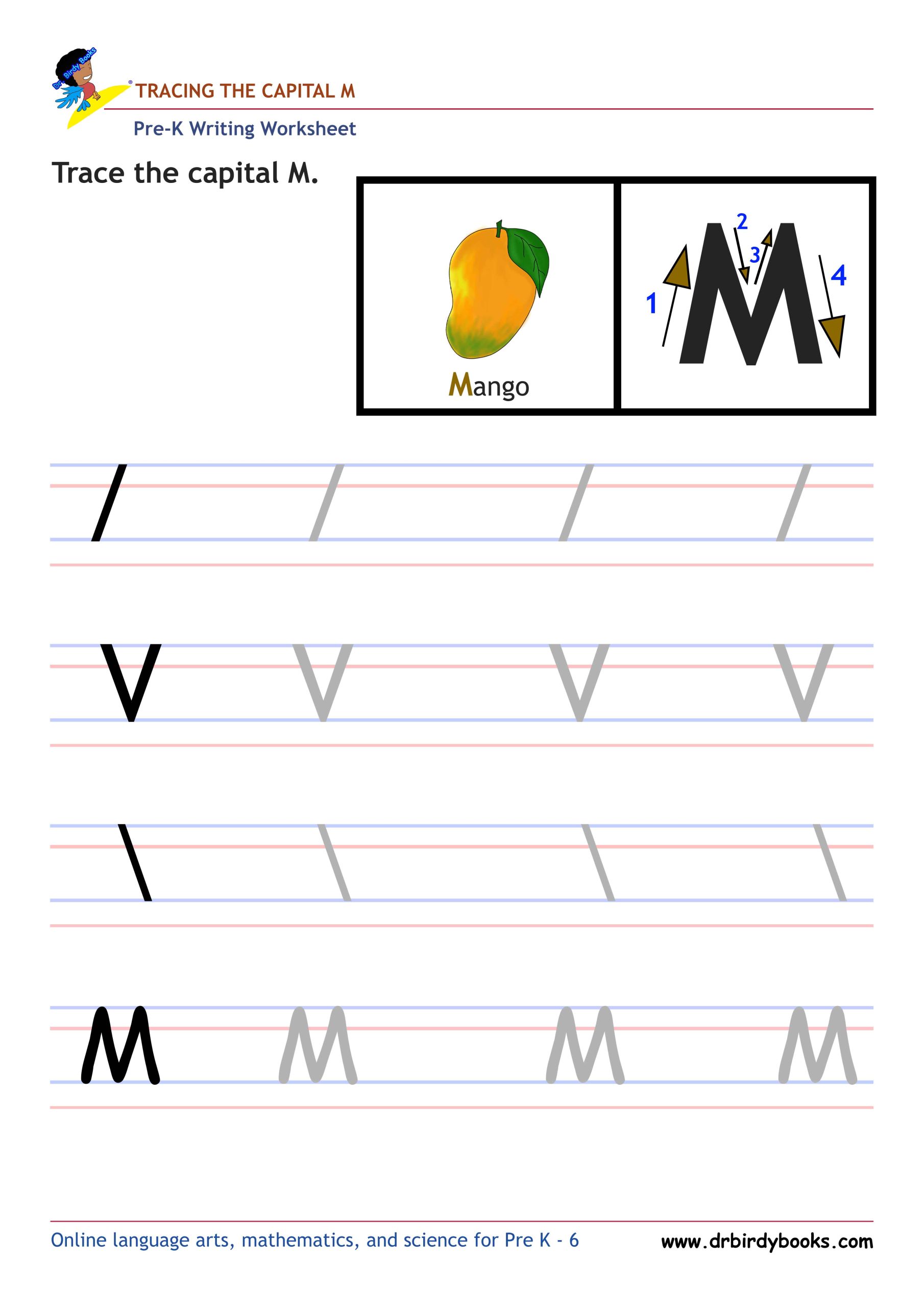 Pre K Writing ABCs Worksheet showing letter strokes and complete letters.