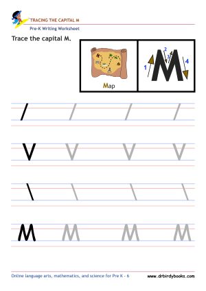 Pre K Writing ABCs Worksheet showing letter strokes and complete letters.