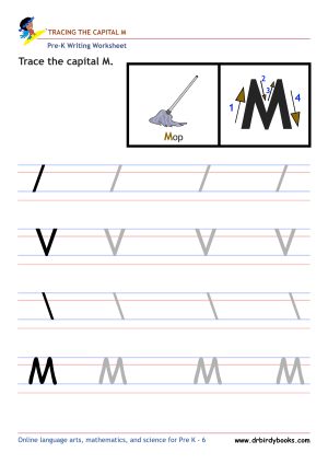 Pre K Writing ABCs Worksheet showing letter strokes and complete letters.