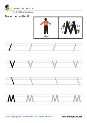 Pre K Writing ABCs Worksheet showing letter strokes and complete letters.