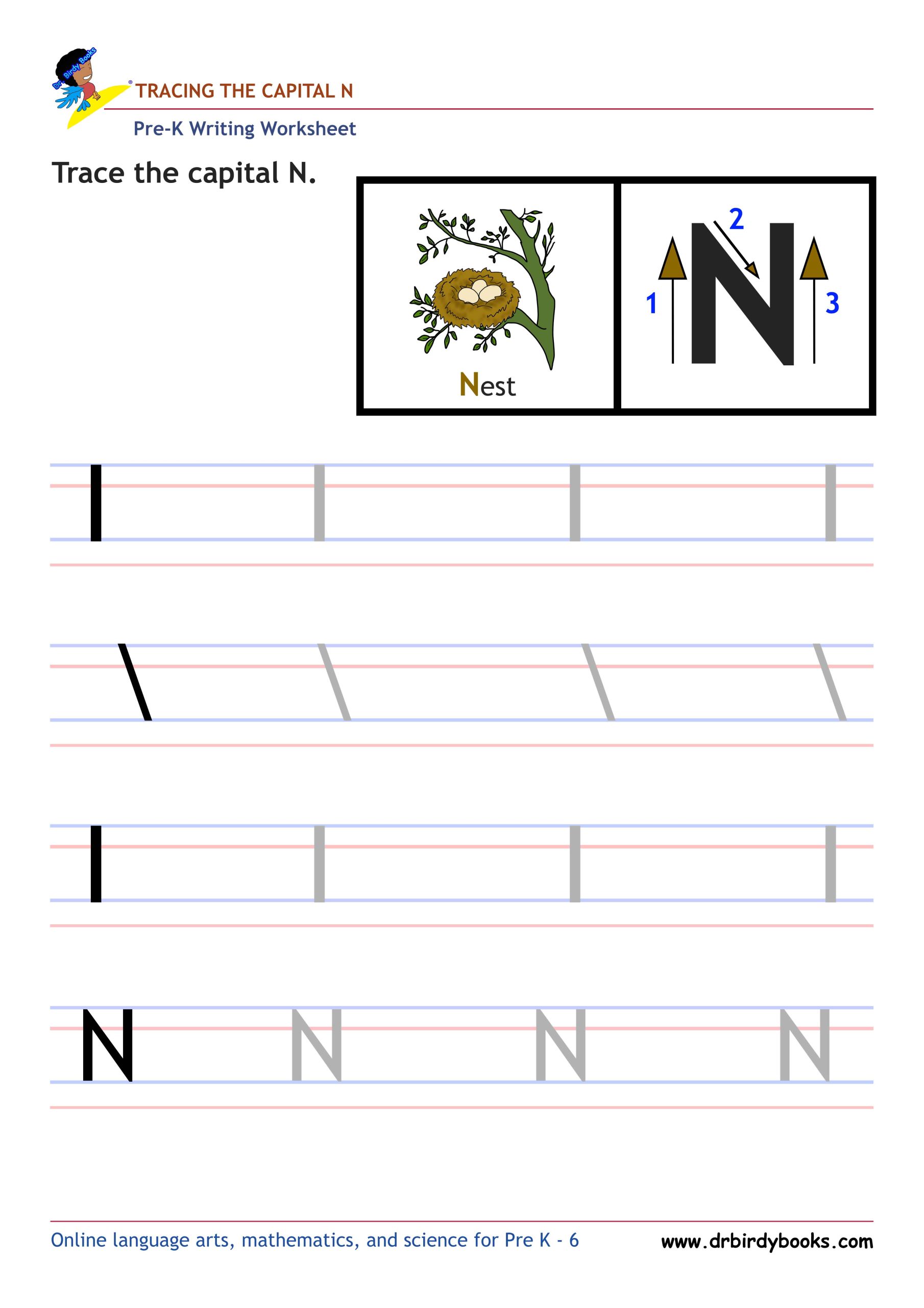 Pre K Writing ABCs Worksheet showing letter strokes and complete letters.