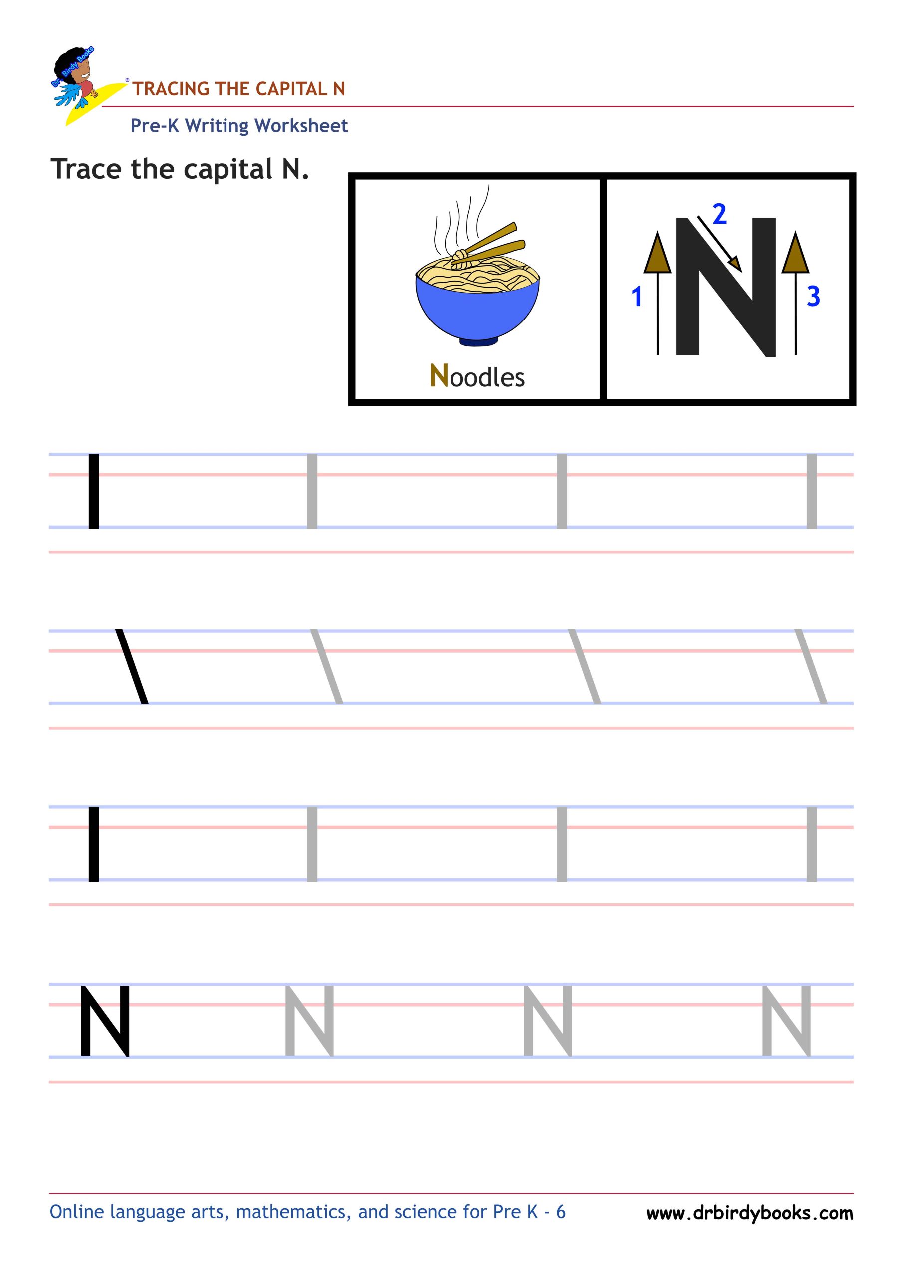 Pre K Writing ABCs Worksheet showing letter strokes and complete letters.