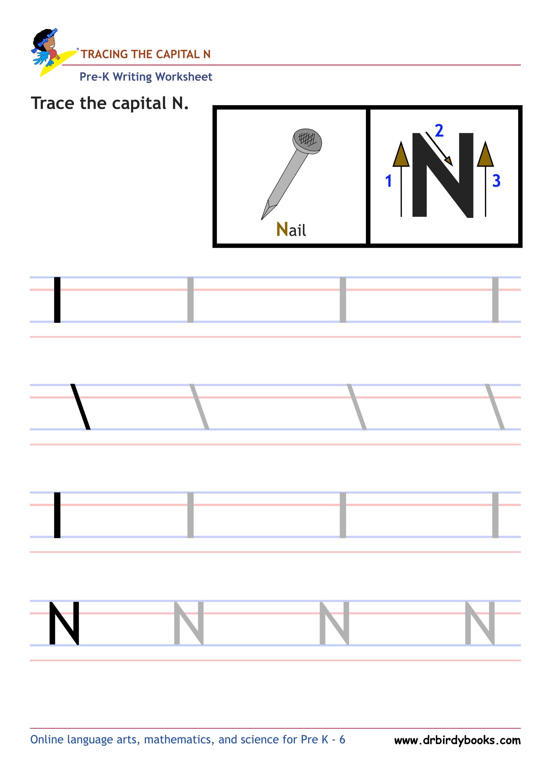 Pre K Writing ABCs Worksheet showing letter strokes and complete letters.