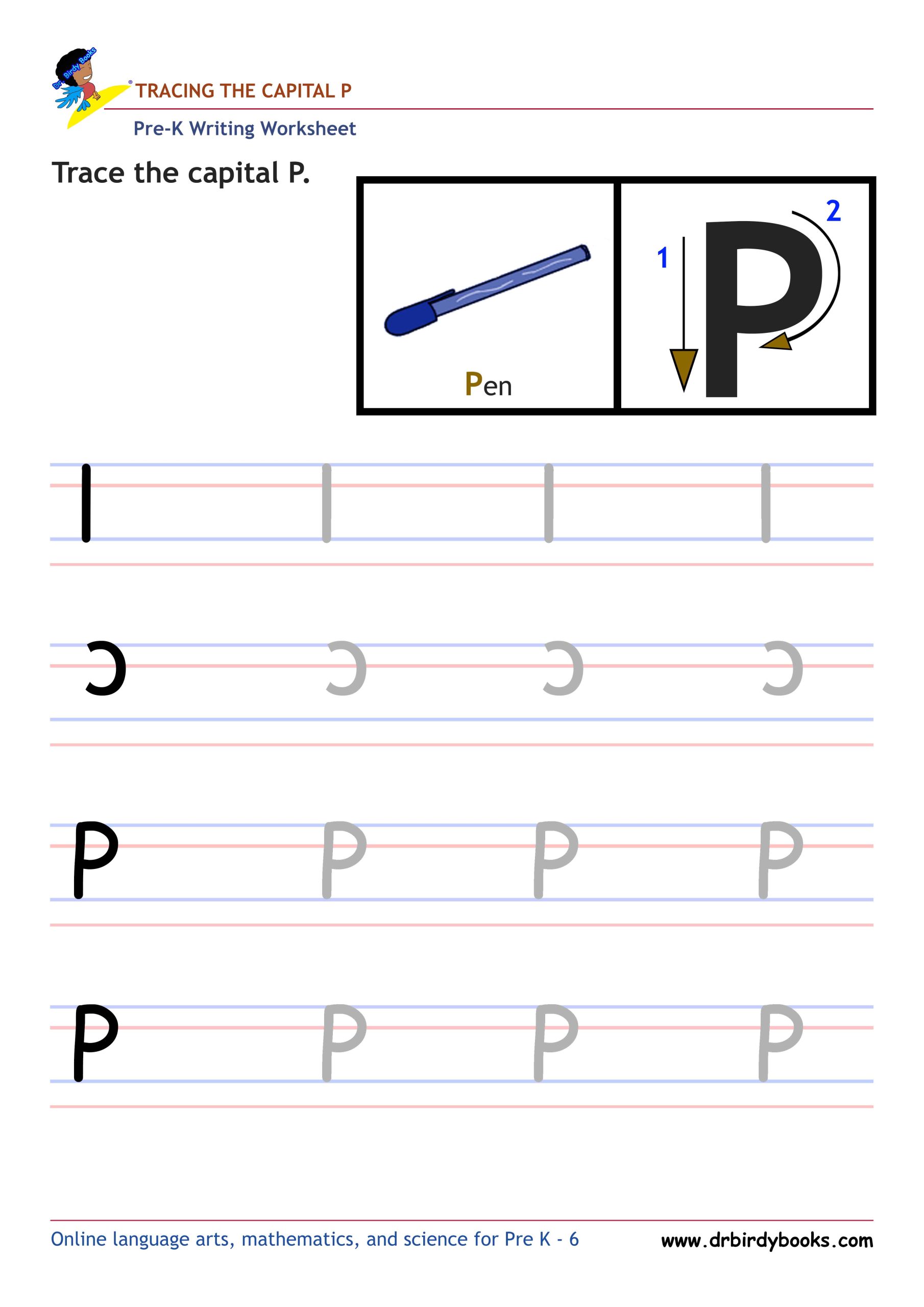 Pre K Writing ABCs Worksheet showing letter strokes and complete letters.