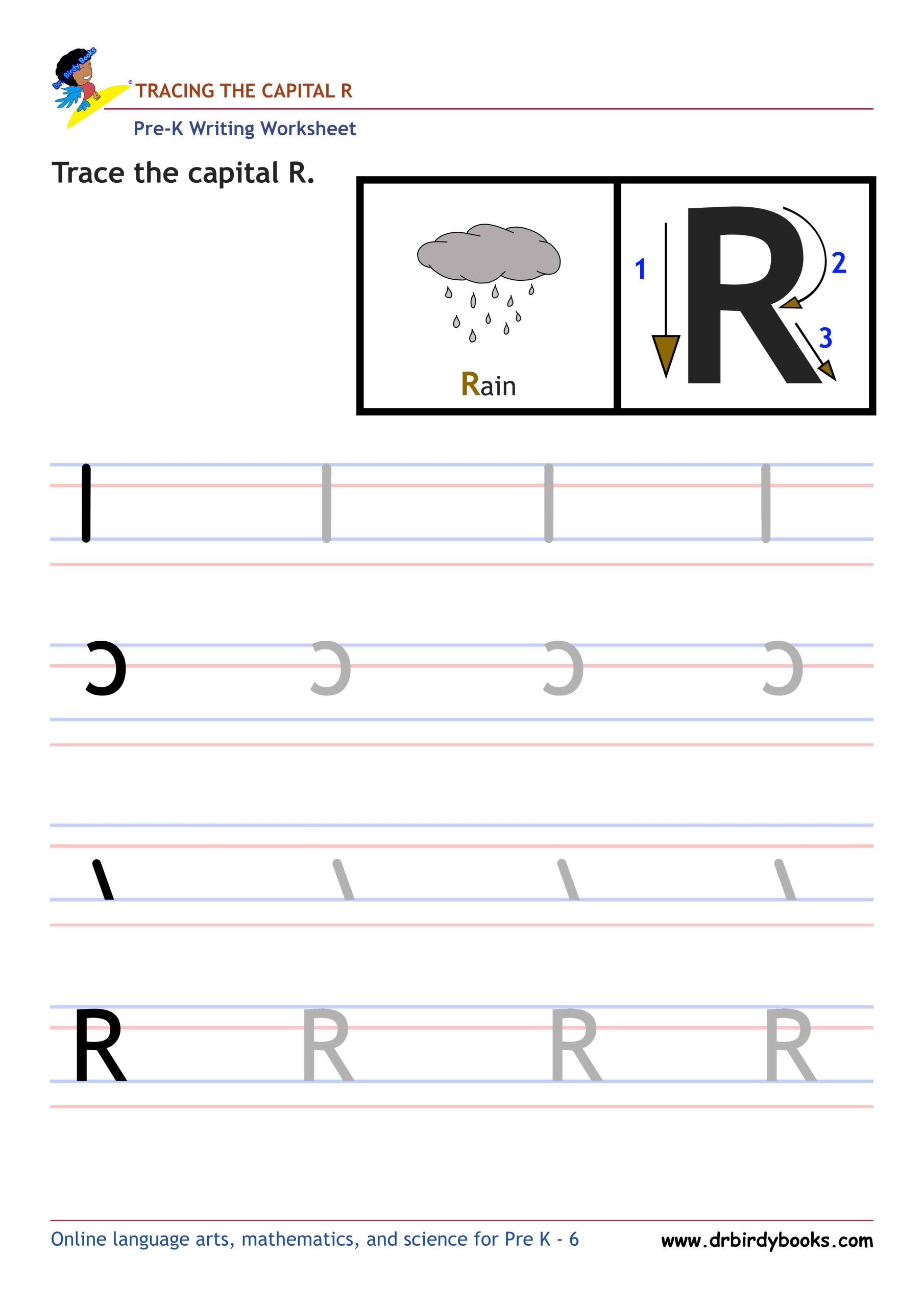 Pre K Writing ABCs Worksheet showing letter strokes and complete letters.