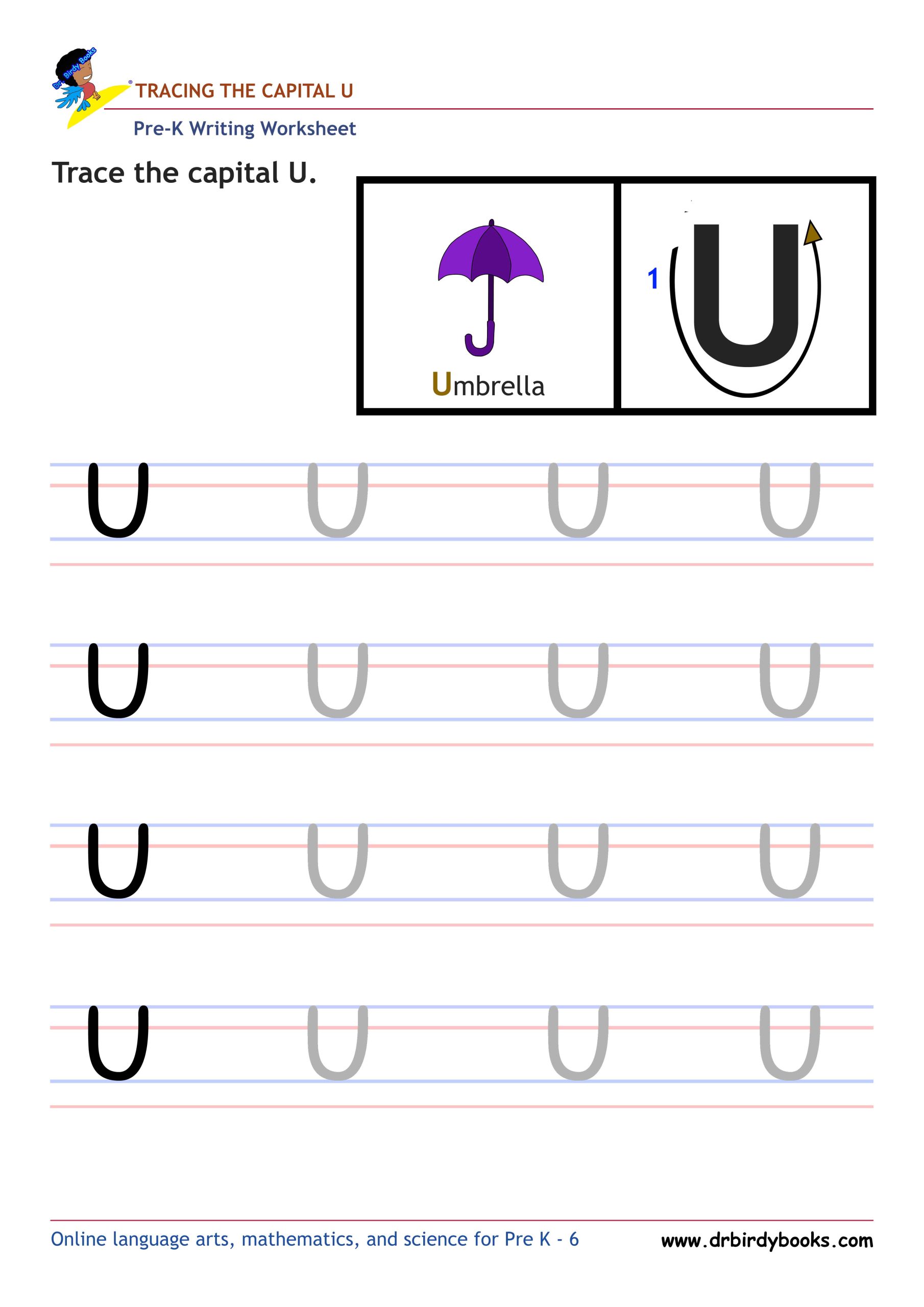 Pre K Writing ABCs Worksheet showing letter strokes and complete letters.