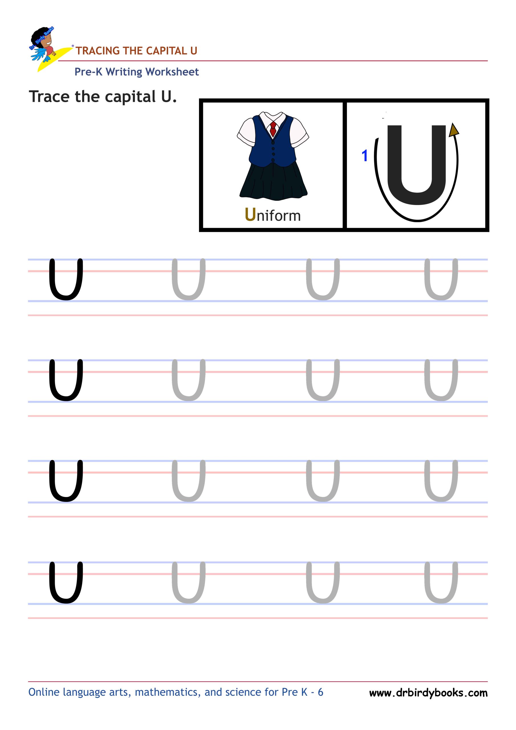 Pre K Writing ABCs Worksheet showing letter strokes and complete letters.