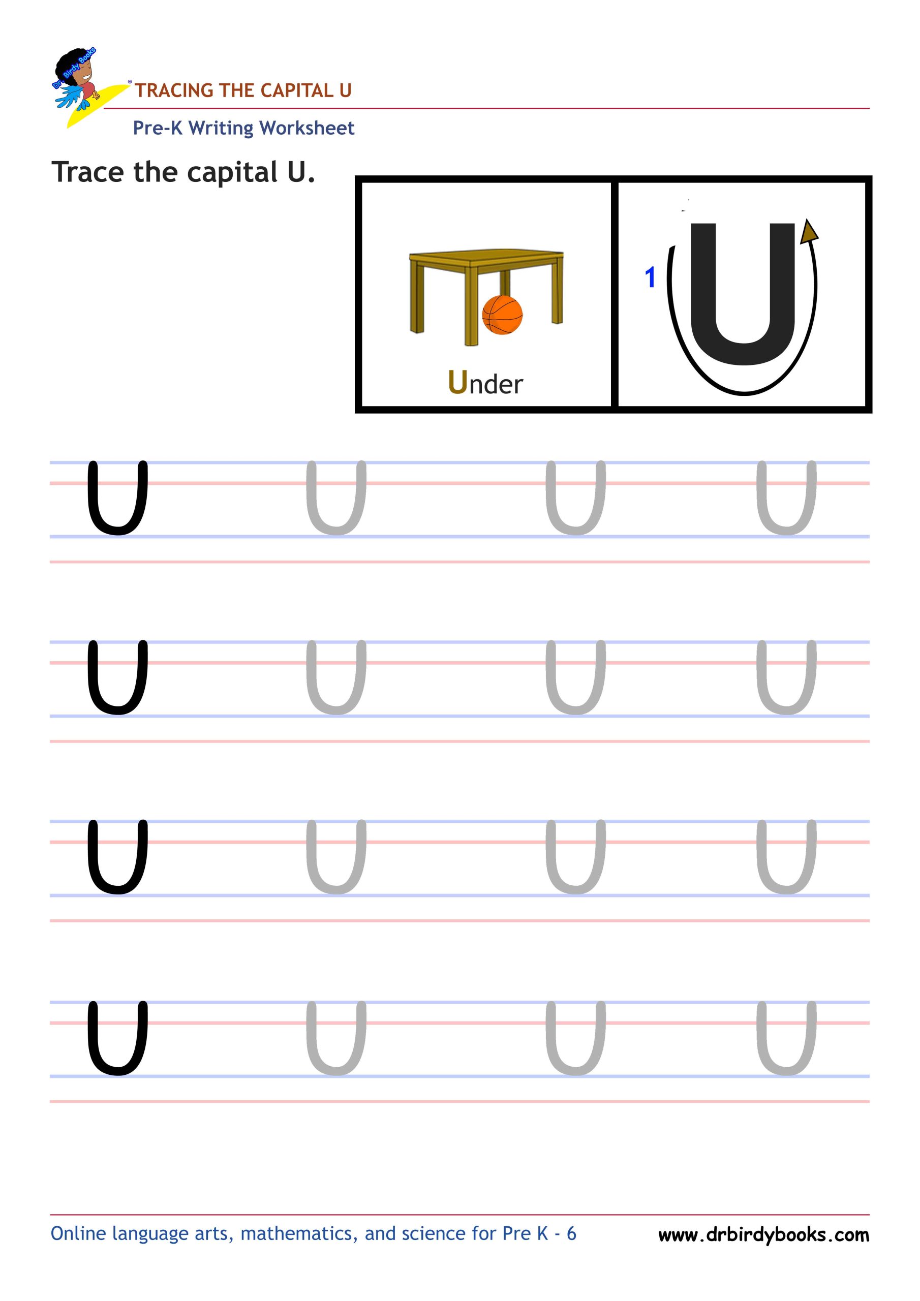 Pre K Writing ABCs Worksheet showing letter strokes and complete letters.